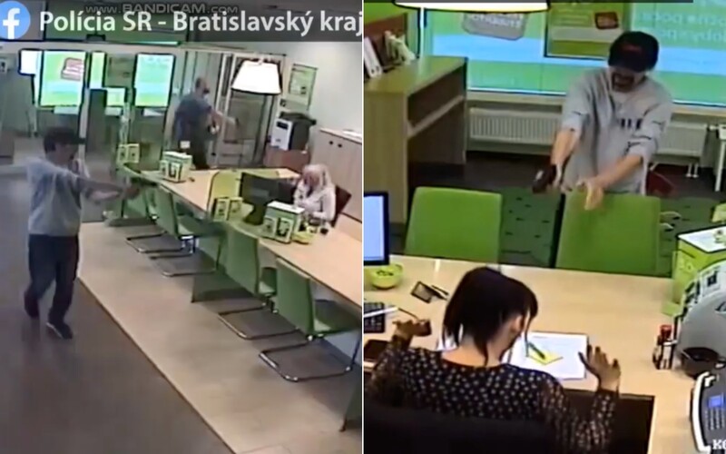 Video celého prepadnutia banky v Bratislave: dvaja ozbrojení muži, ktorí ukradli 190 000 eur, sú stále na úteku.