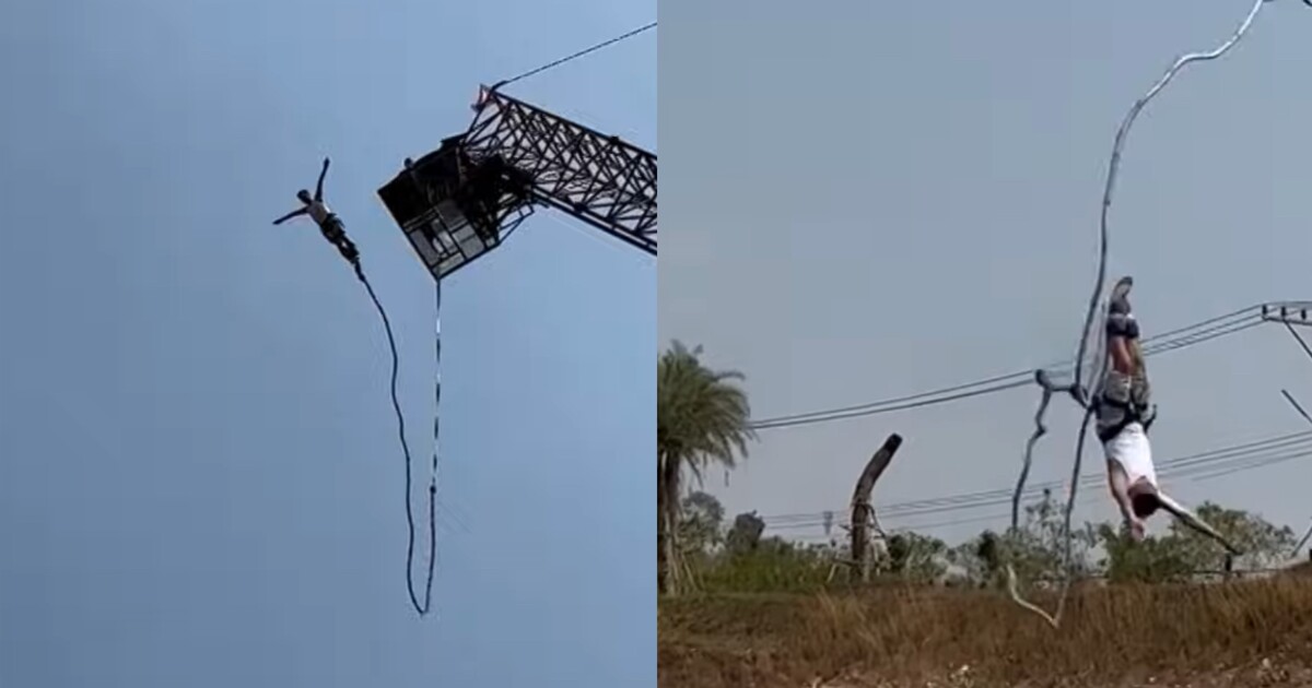 VIDEO: Turistovi se během bungee jumpingu přetrhlo lano. Zachránilo ho mělké jezírko, do kterého spadl