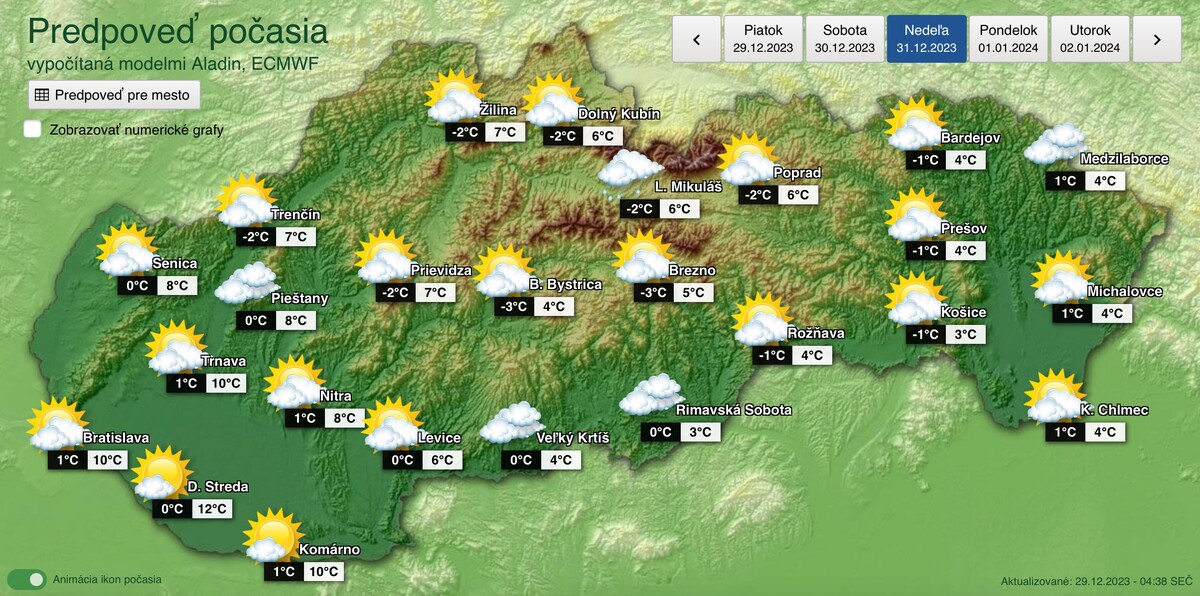 Aktuálna predpoveď počasia na Silvester. 