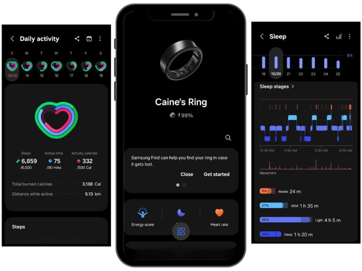Oficiální aplikace prstenu Samsung Galaxy Ring