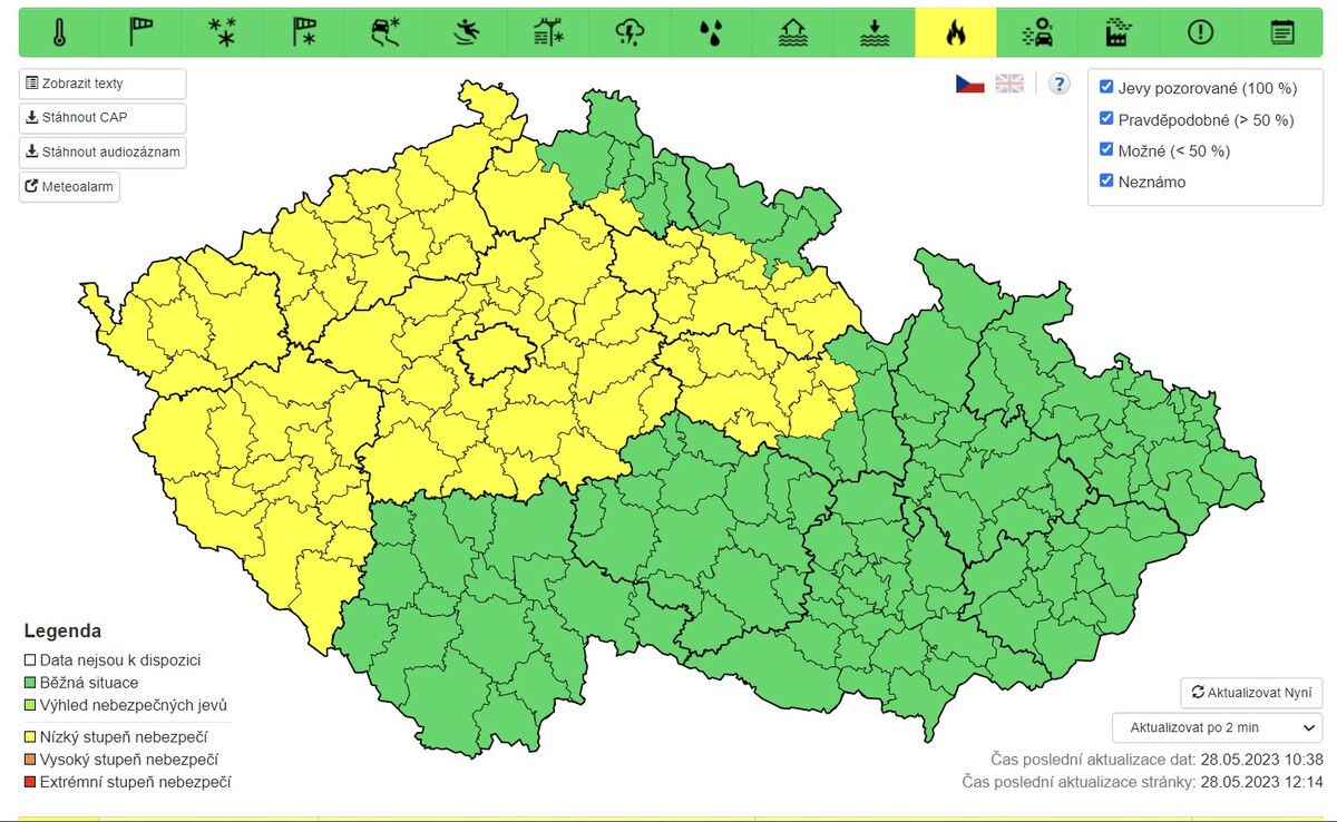 výstraha, požár, mapa