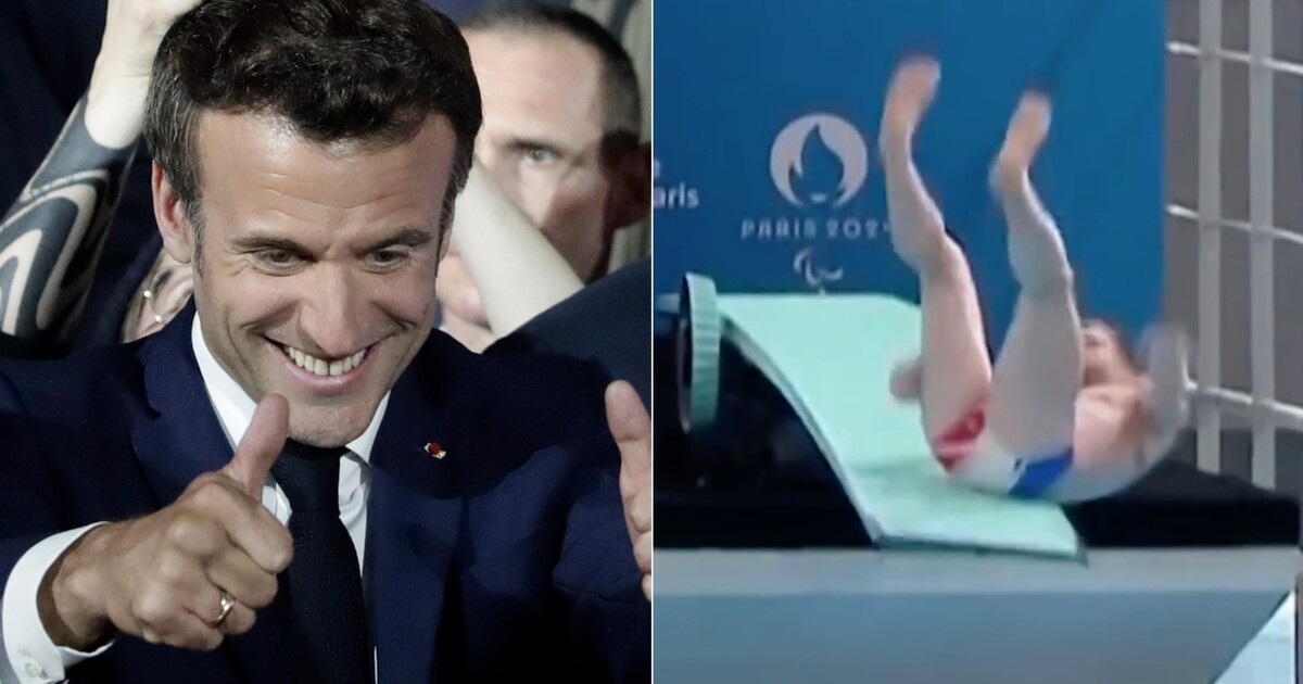 L’Olympien a glissé sous les yeux de Macron.  Internet profite de sa chute