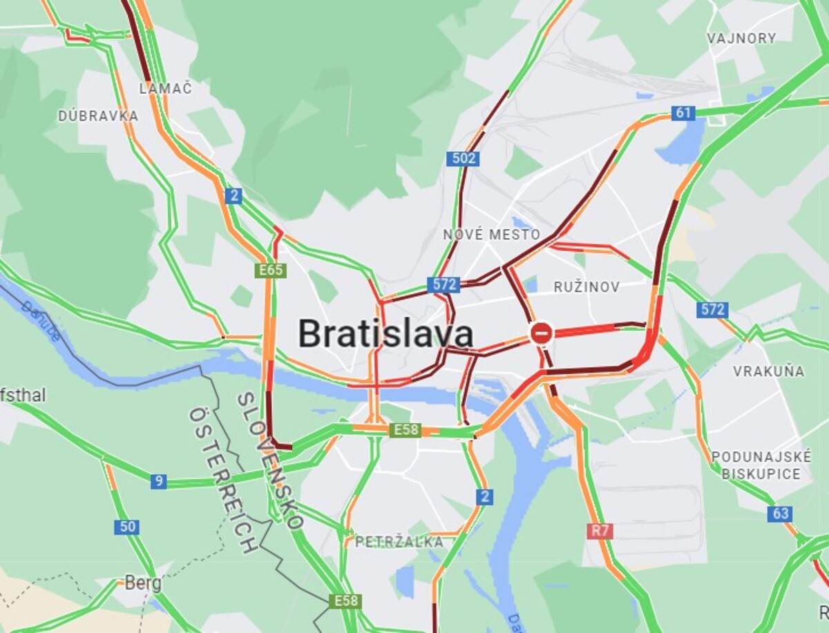 Aktuálna dopravná situácia v Bratislave.