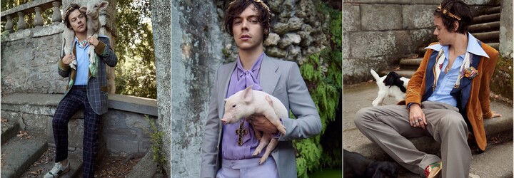 Harry Styles v nové kampani pro Gucci pózuje s prasetem, ovcí i kozou