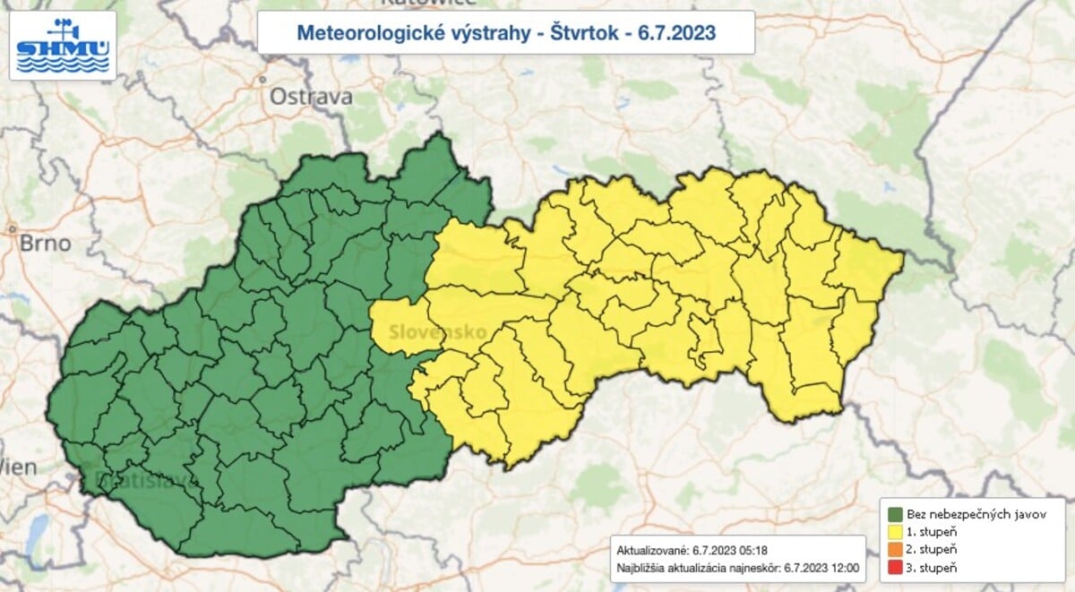 mapa, slovensko, výstrahy, búrky
