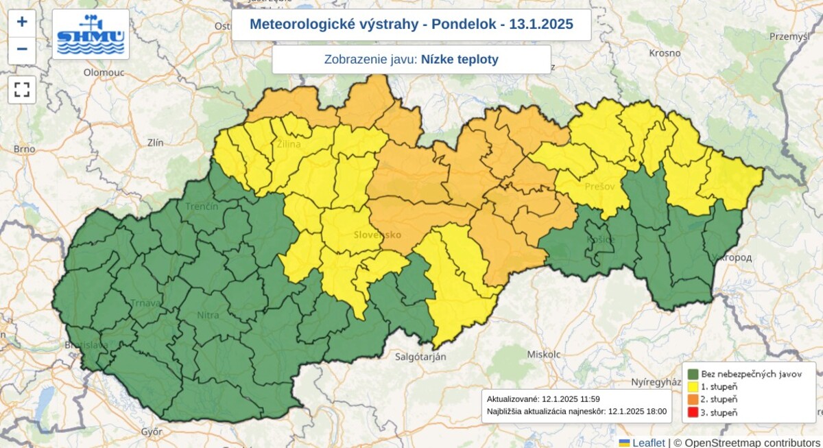 mapa, nizke teploty