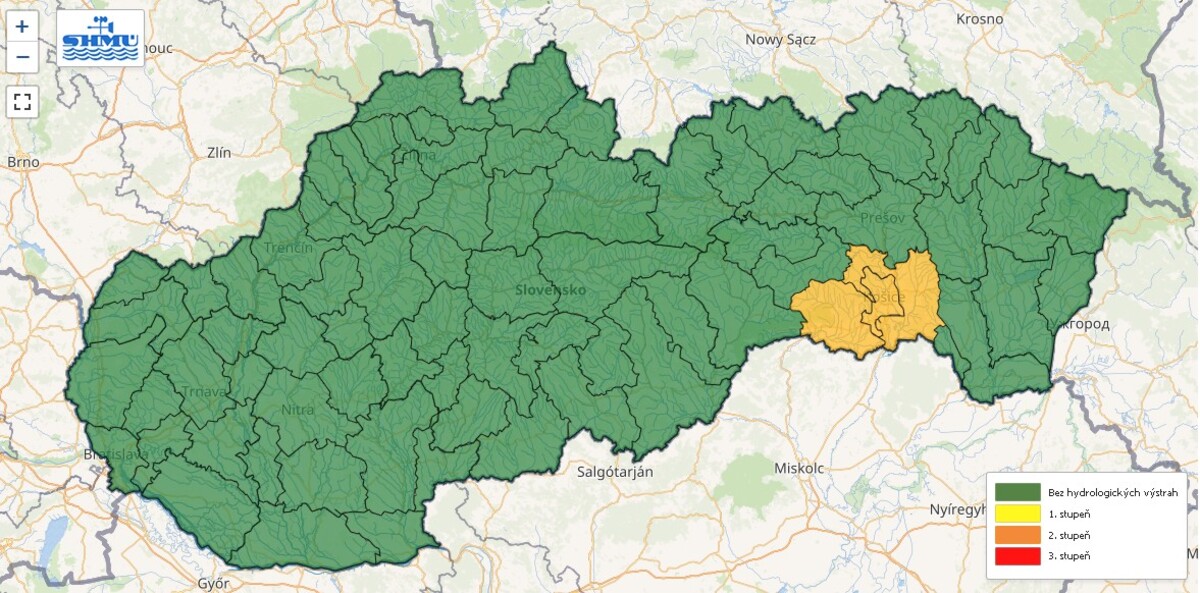 SHMÚ vydal na utorok 27. júna výstrahy druhého stupňa pred prívalovými povodňami v okresoch Košice a Košice-okolie.