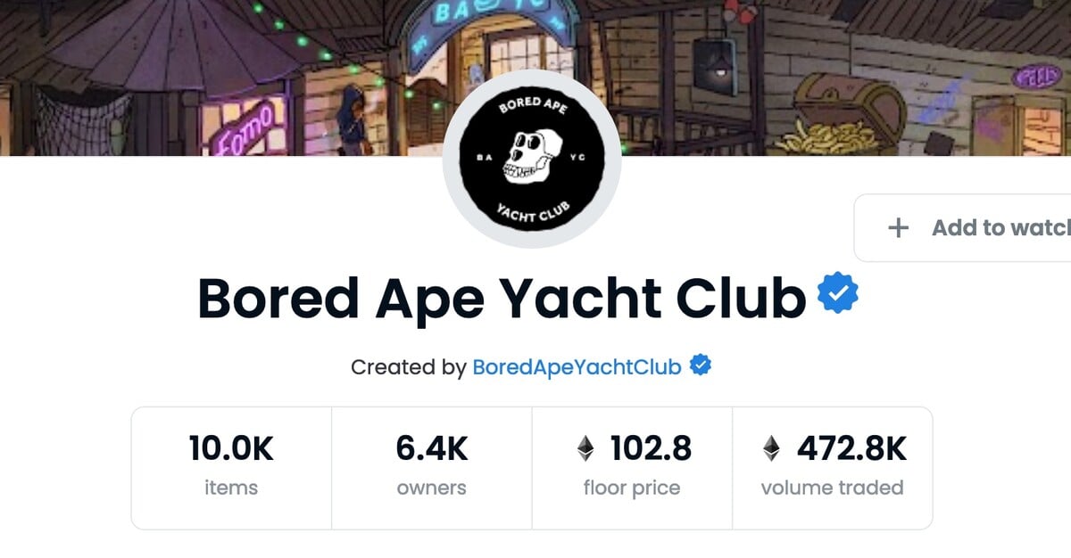 Aktuálna floor price Bored Ape Yacht Clubu je 102,8 ETH, teda v absolútnej hodnote viac ako 300-tisíc dolárov. Dáta sú aktuálne ku koncu marca 2022. 