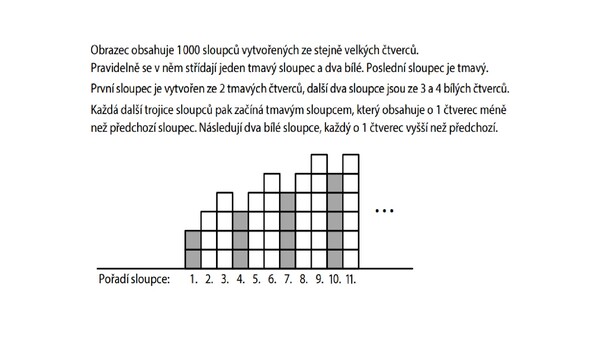 Přečti si výchozí text otázky na přiloženém obrázku. Kolik čtverců obsahuje poslední sloupec obrazce?