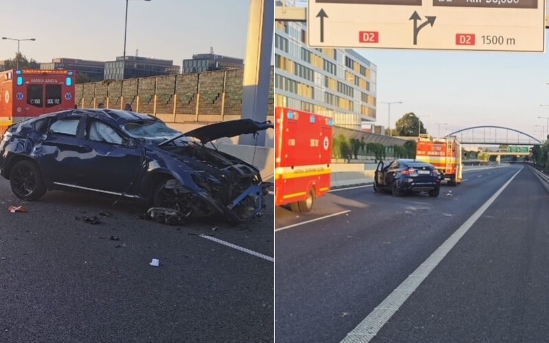 Opitý Rakúšan spôsobil v Petržalke šialenú nehodu: BMW prerazilo bariéru a vletelo na diaľnicu.