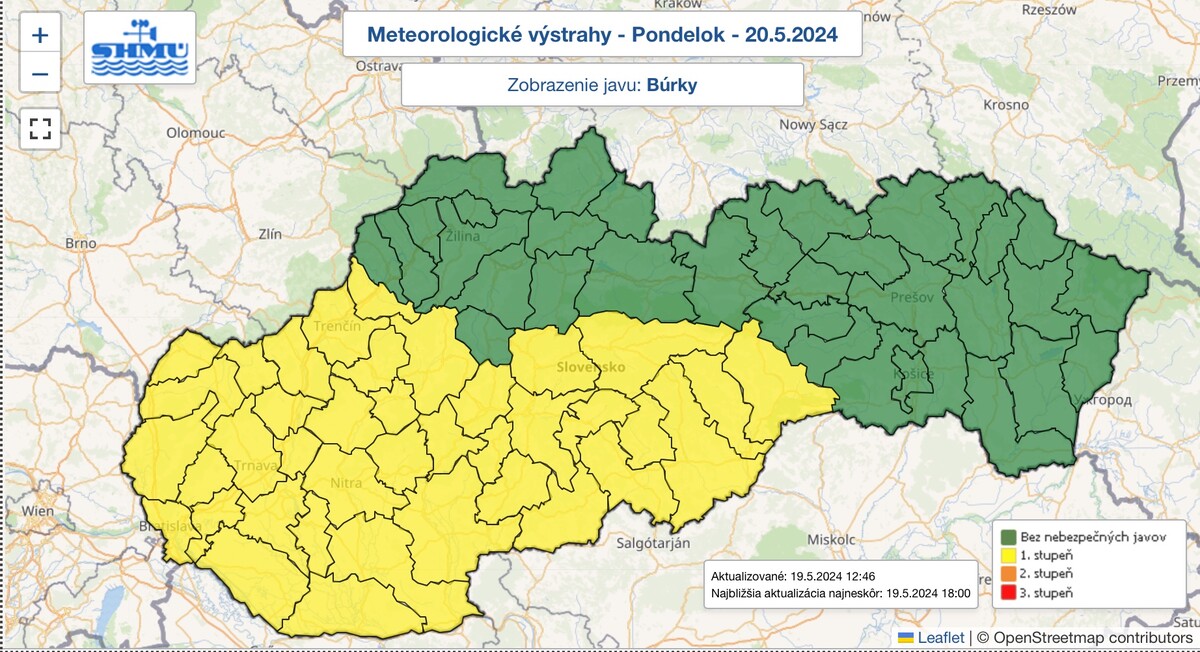 búrky mapa , predpoveď 