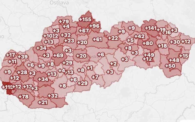 MAPA: Okresy Námestovo a Bardejov sú na tom horšie než Bratislava.
