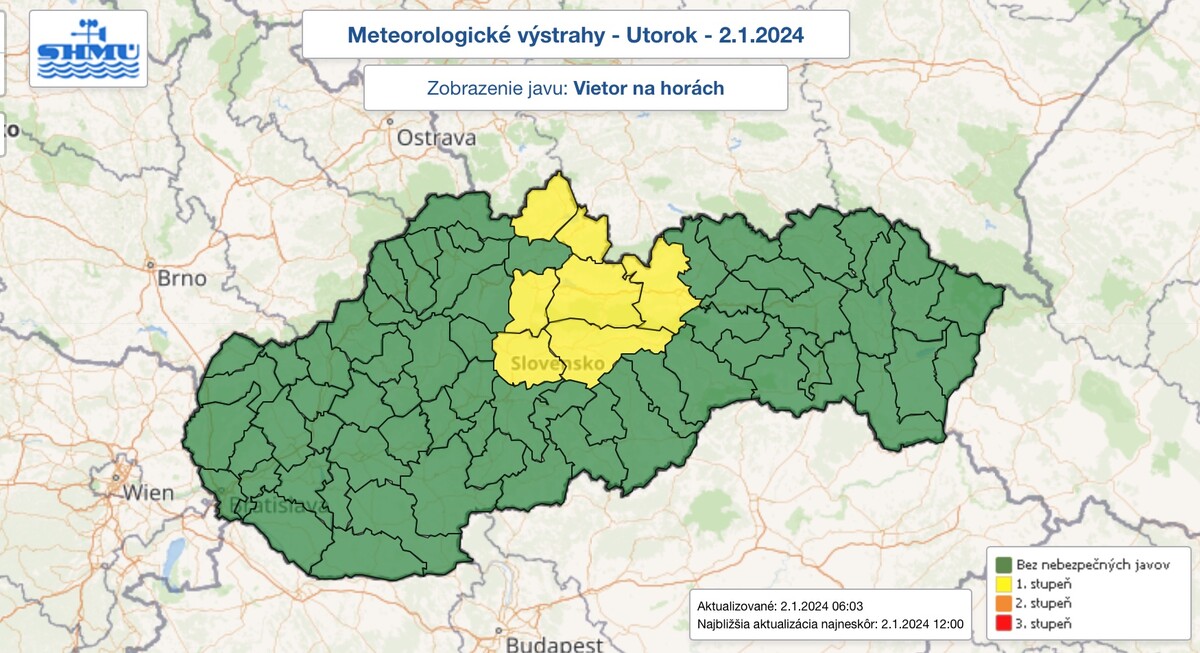 Výstrahy pred vetrom. 