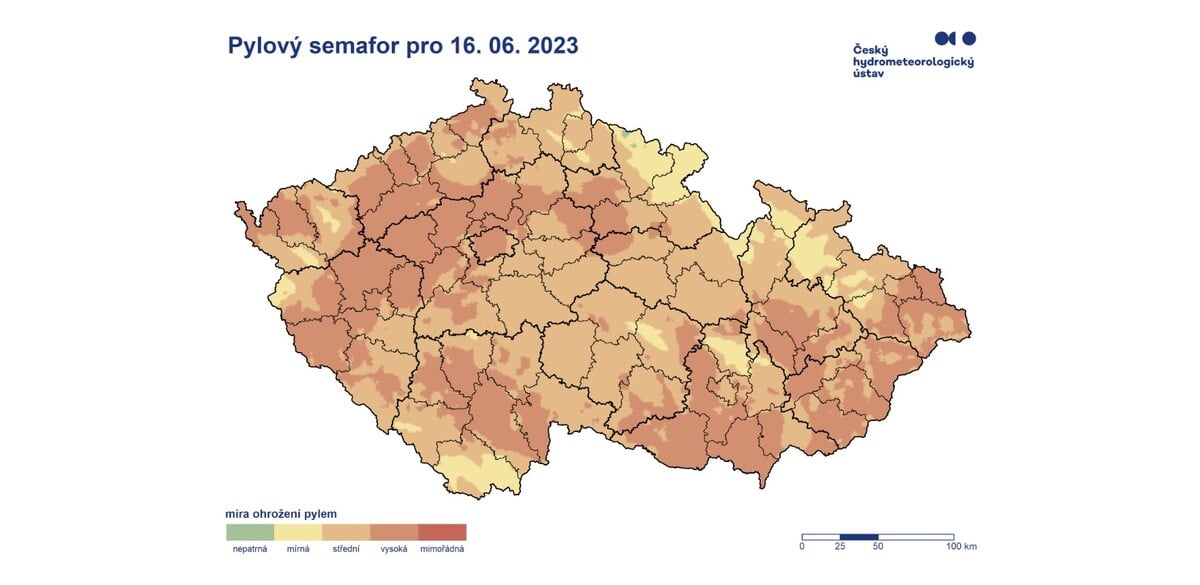 mapa, pylový semafor, alergie
