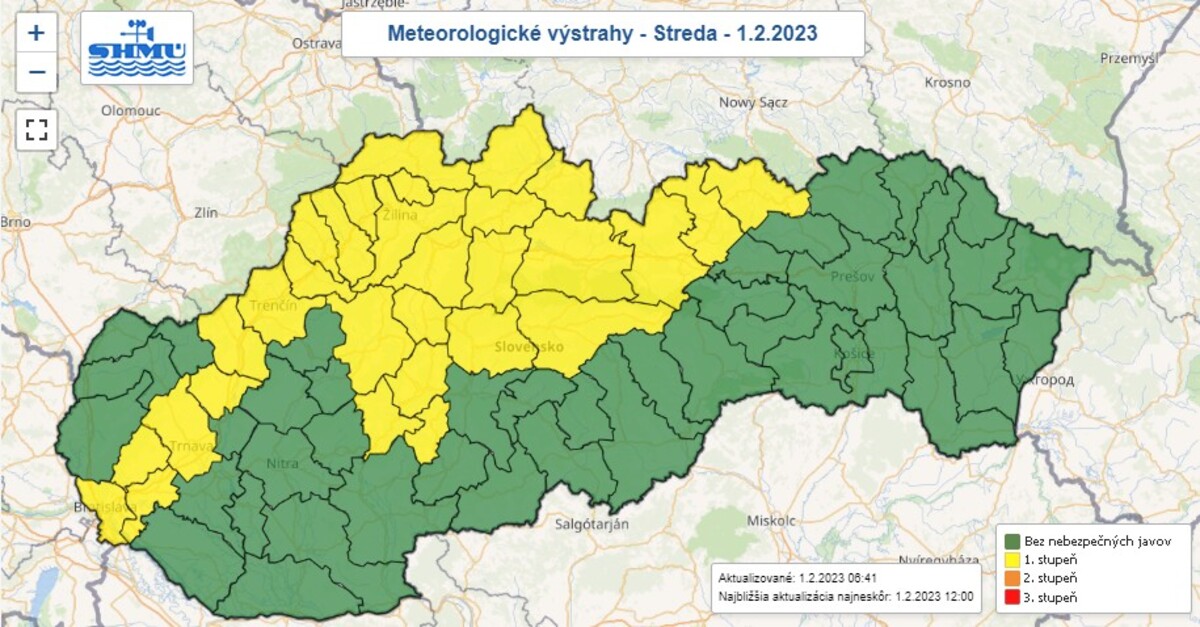 Mapa výstrah na dnes.