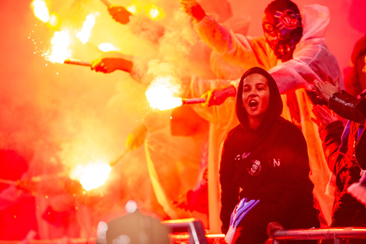 Na snímke fanúšikovia ŠK Slovan Bratislava v zápase 22. kola Fortuna ligy vo futbale ŠK Slovan Bratislava – FC Spartak Trnava v Bratislave 4. marca 2023.