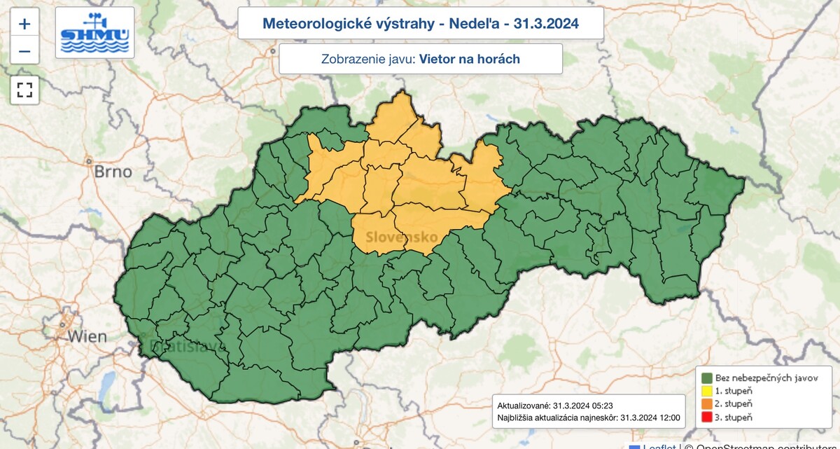 Výstrahy pred vetrom na horách. 