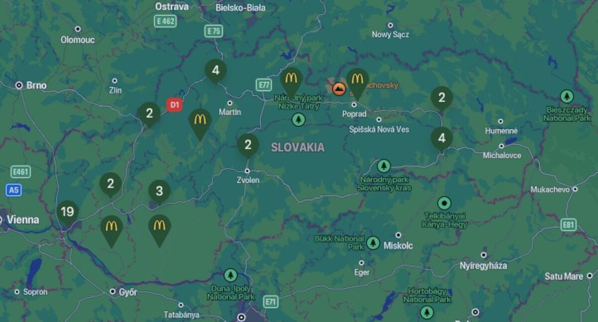McDonald's, mapa, prevádzky