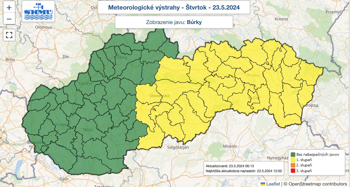 búrky predpoveď mapa 