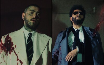The Weeknd a Post Malone končí brutální přestřelku vzájemným zásahem do hlavy. V klipu mají spoustu krve a žádné dobráky.