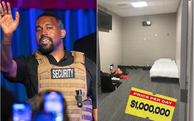 Kanye West vraj platí milión dolárov za noc v podzemí futbalového štadióna. V izbe má len posteľ a skriňu.