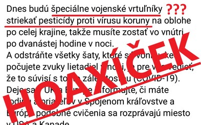 Facebookom sa šíri hoax s gramatickými chybami, o tom, že vojenské vrtuľníky budú „striekať pesticídy proti vírusu koruny“ Facebookom sa šíri hoax s gramatickými chybami, o tom, že vojenské vrtuľníky budú „striekať pesticídy proti vírusu koruny“