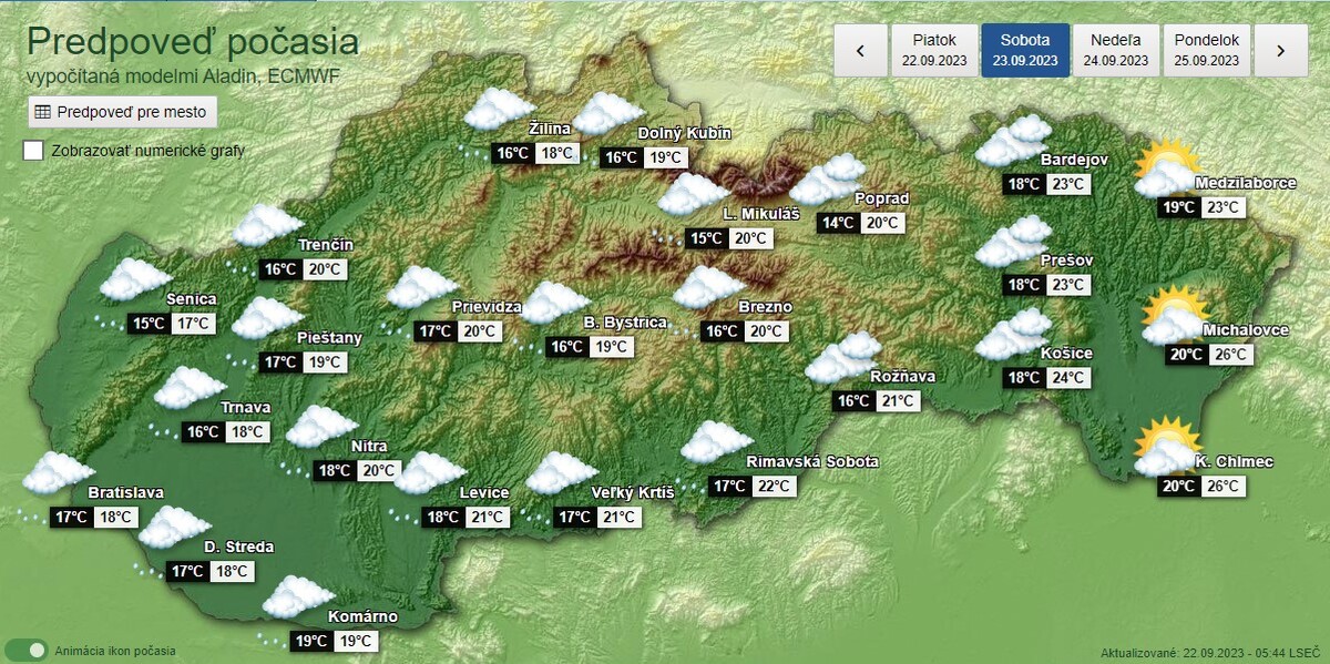 Predpoveď počasia na sobotu 23. septembra 2023.