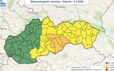 Výstraha pred búrkami platí v sobotu najmä pre stredné a východné Slovensko.