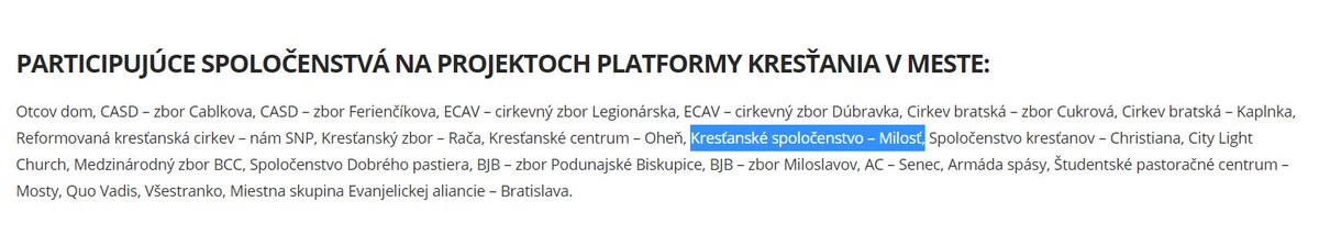 Aj KS Milosť je na stránke platformy Mareka Krajčího.