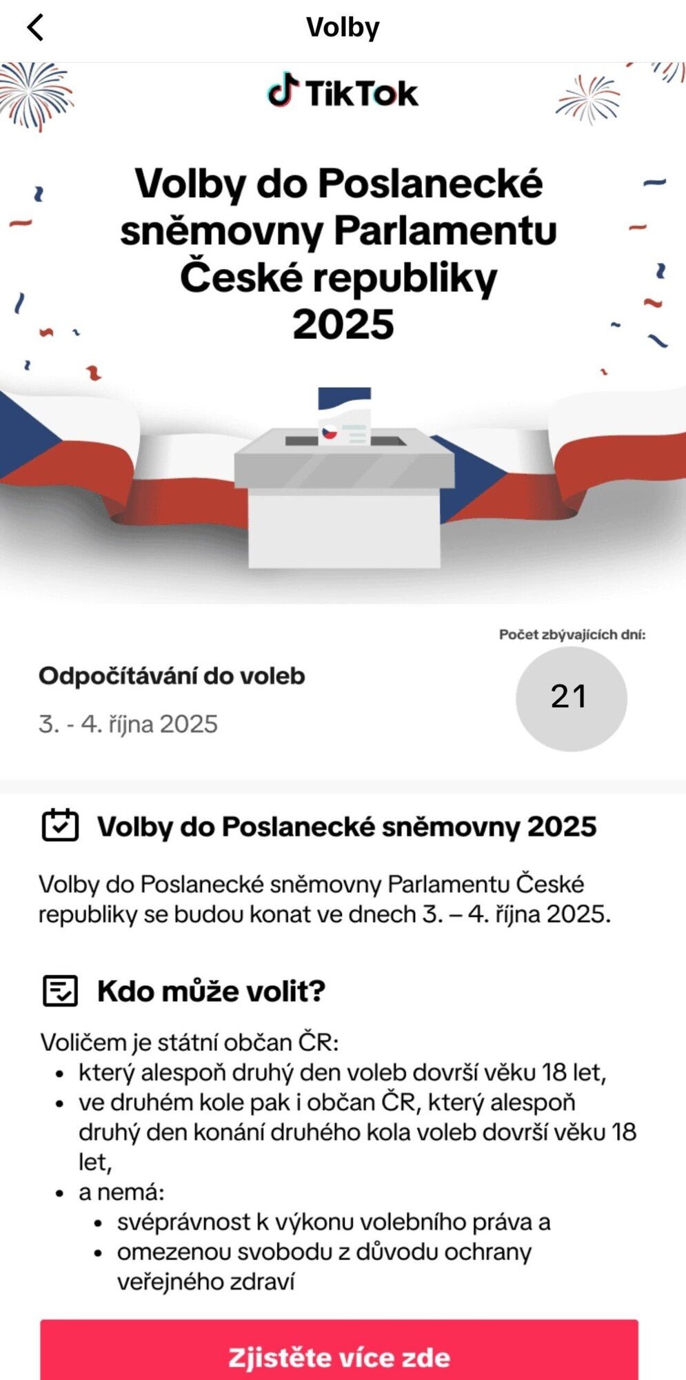 volební centrum tiktok