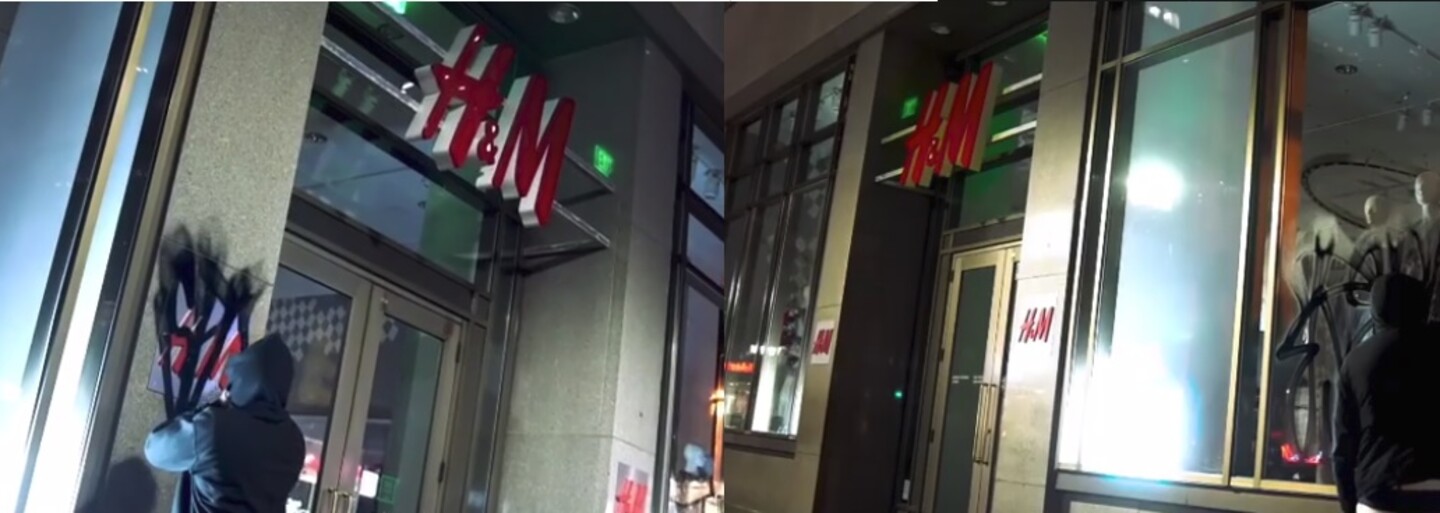 H&M použilo graffiti v reklamě, pak ho označilo za vandalismus. Sprejeři jim teď rozbíjejí prodejny a vyjádřit se stihl i Separ