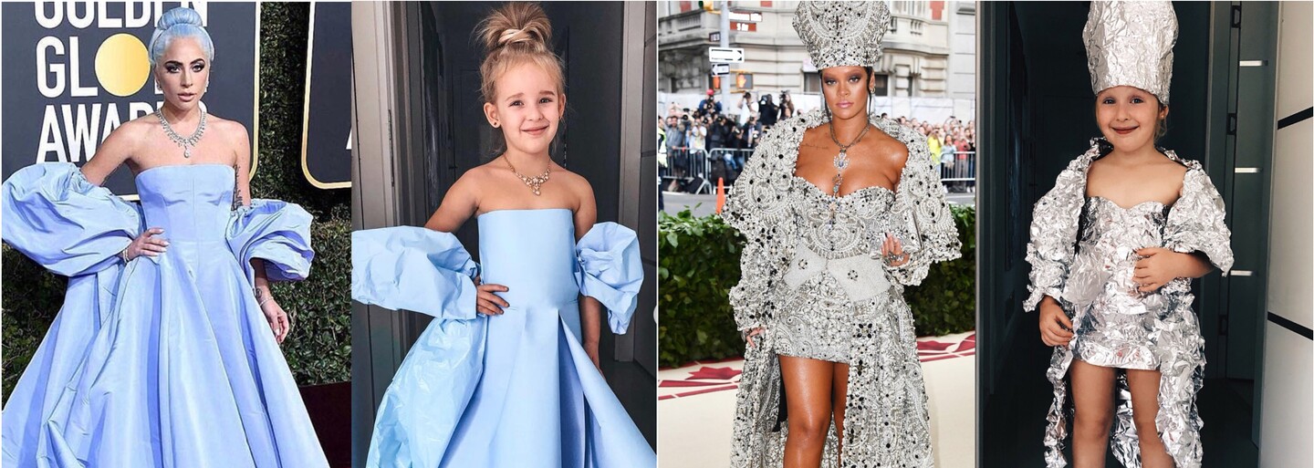 Pětiletá Stefani imituje luxusní outfity známých osobností. Róby si vyrábí z papíru