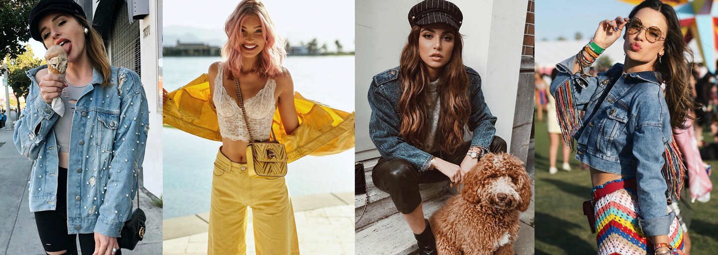 Inspiruj se džínovou bundou Elsy Hosk nebo Alessandry Ambrosio, které mají krom klasiky v oblibě i barevné a zdobené verze