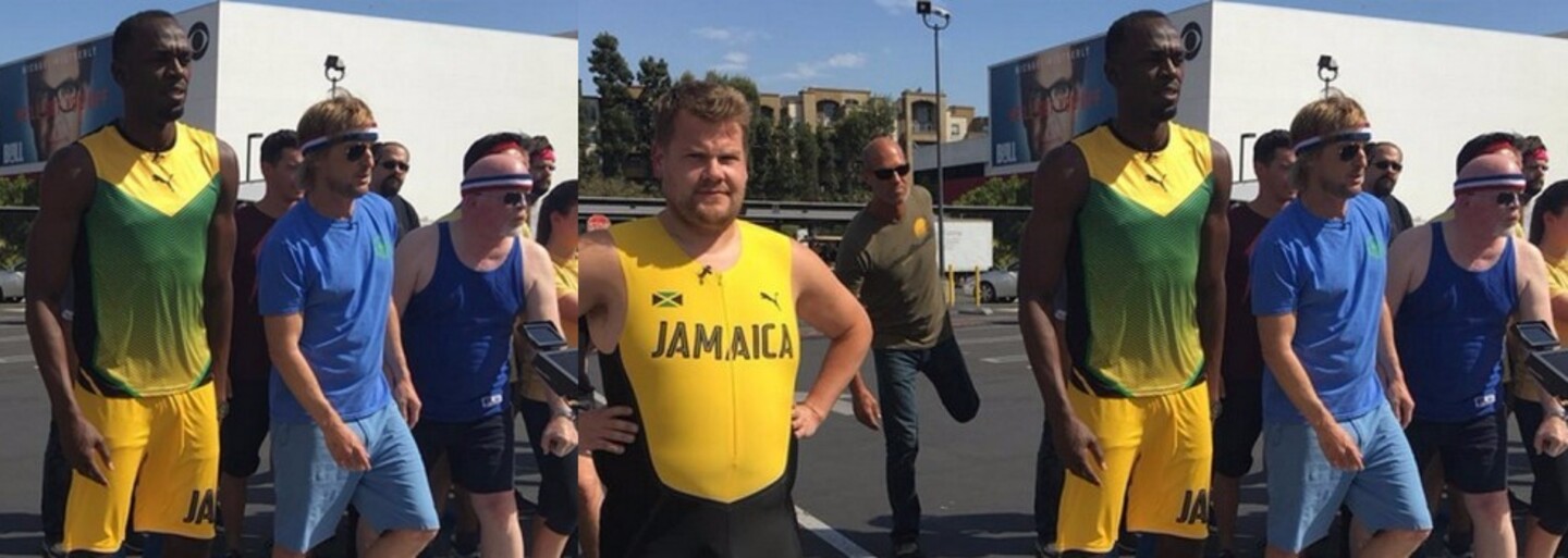 James Corden vyměnil karaoke za 100metrový sprint s Usainem Boltem a Owenem Wilsonem. Vítěz byl jasný už od začátku