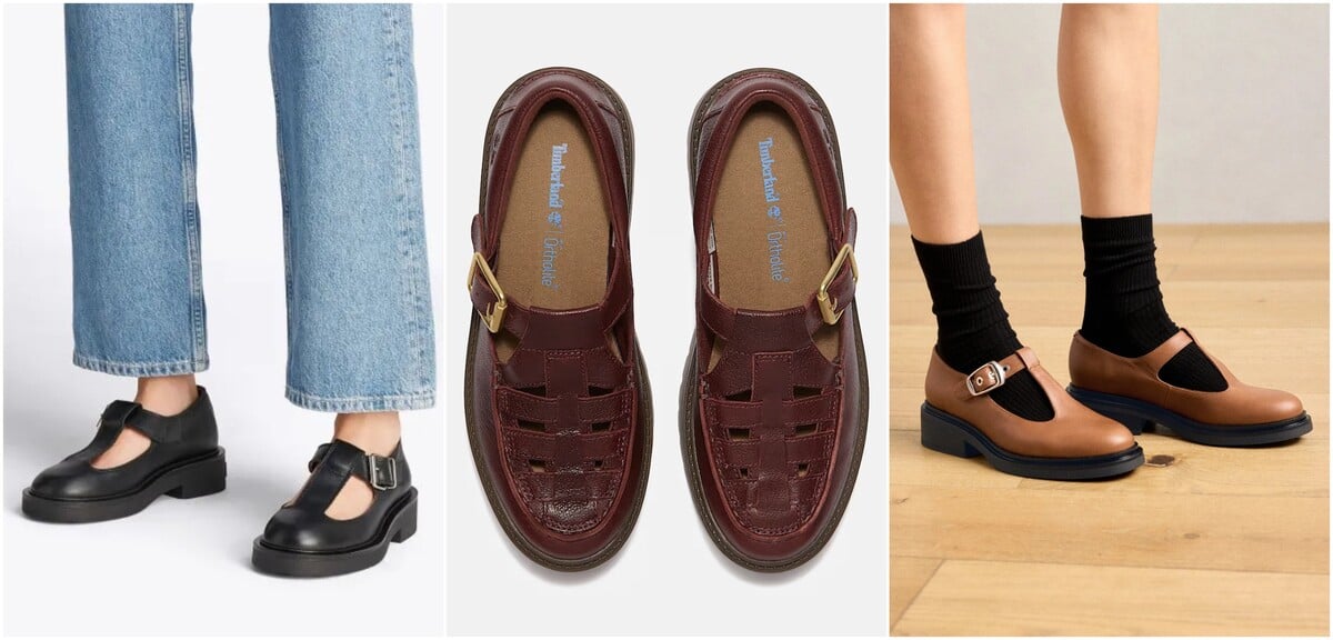 Zleva: T-bar Mary Janes Tommy Hilfiger, Timberland Mary Jane platform shoes, Angel Alacrón polobotky Savanne.