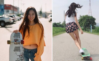 Krásná Korejka spojuje tanec s jízdou na longboardu. V minisukních či kraťasech se na ni lidé nedokáží vynadívat Krásná Korejka spojuje tanec s jízdou na longboardu. V minisukních či kraťasech se na ni lidé nedokáží vynadívat