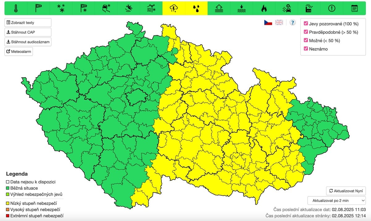 ČHMÚ, mapa, počasí, výstraha