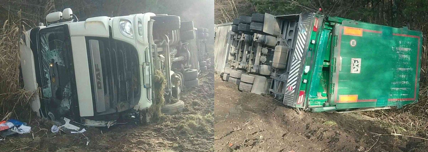 Kuriózna nehoda na diaľnici medzi Malackami a Kútmi. Kamión sa tam prevrátil so 650 ošípanými