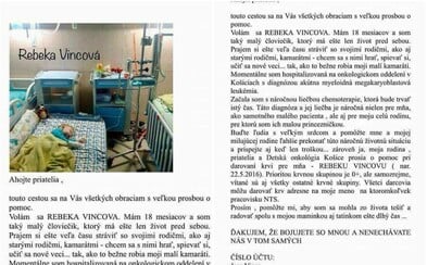 Malá Rebeka bojuje s leukémiou a pomôcť jej môže každý, stačí darovať krv Malá Rebeka bojuje s leukémiou a pomôcť jej môže každý, stačí darovať krv