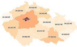 MAPA: Kolik se bere v jednotlivých regionech Česka? Nejvíce lidé vydělávají v Praze, nejméně ve Varech