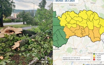 MAPA: Silné búrky na Slovensku budú pokračovať, potrápia konkrétne okresy. SHMÚ vydal výstrahy 1. a 2. stupňa