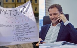 Matovič, odstúp! Premiér sa dobre zabáva na transparente, ktorý mu pripisuje vinu za Covid-19 aj 5G