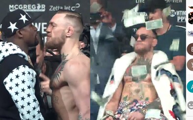 Mayweather zaházel McGregora jednodolarovkami jako striptérku. Na tiskovce v New Yorku se objevily i ostřejší momenty Mayweather zaházel McGregora jednodolarovkami jako striptérku. Na tiskovce v New Yorku se objevily i ostřejší momenty