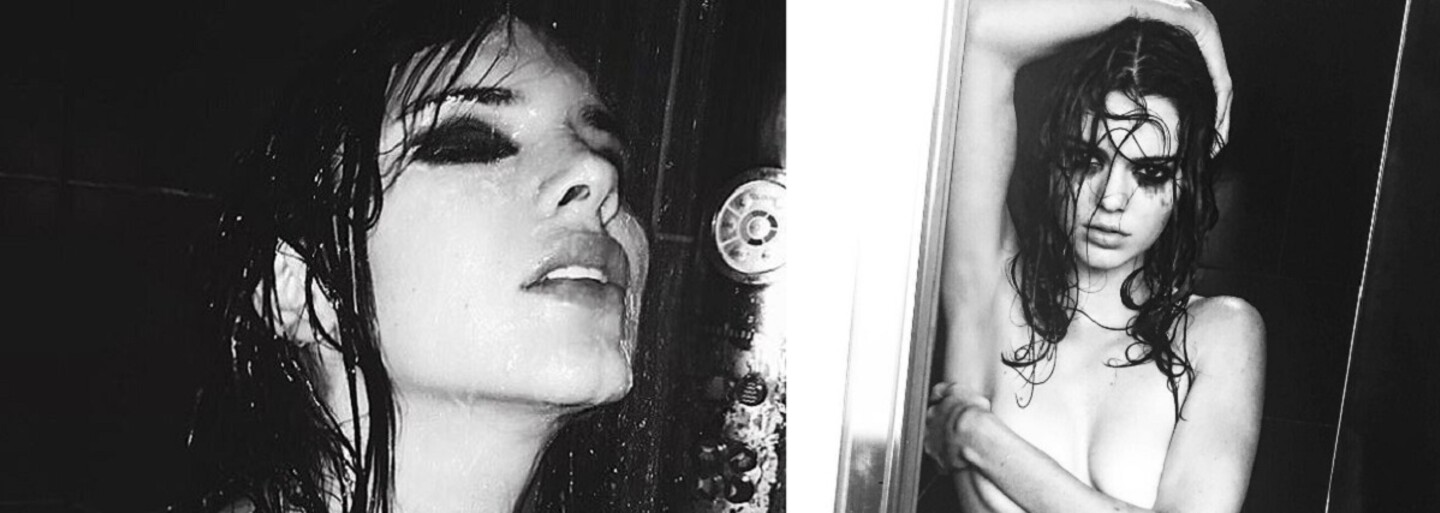 Mokrá Kendall Jenner opäť bez podprsenky zo seba zmýva hriechy na čiernobielych záberoch