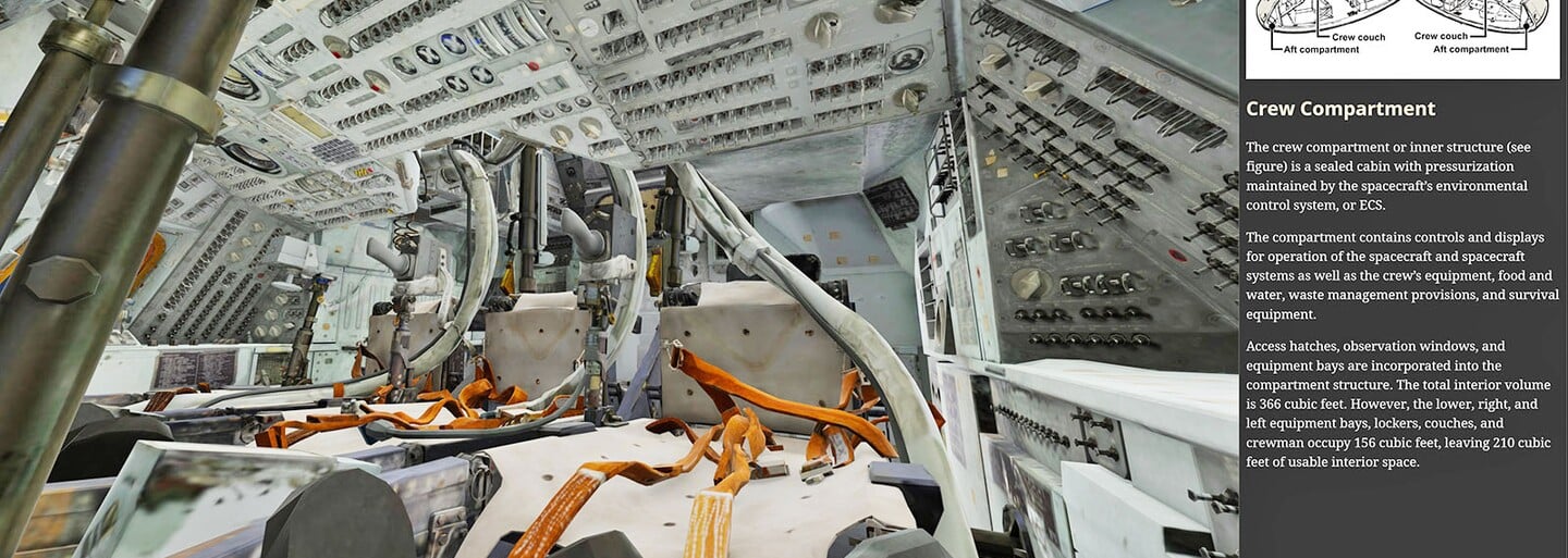 Nahliadni vo virtuálnej realite do veliteľského modulu Apollo 11, ktorý astronautov doniesol až na Mesiac. Obsahuje aj detaily, ktoré si doteraz nevidel