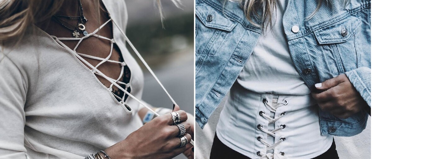 Najväčším trendom prebiehajúceho roka sú šnúrky. Sťahovacie lace-up oblečenie ponúka nevyčerpateľne veľa sexy možností