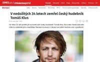 O smrti Tomáše Kluse koloval na internetu dvojitý fake. Klus nezemřel a web iDNES.cz o tom nepsal
