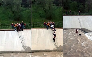 Partia mladých ľudí zachránila topiaceho sa psíka. Keď chlpáča nevedeli dostať na breh, vytvorili ľudskú reťaz a všetko dobre dopadlo Partia mladých ľudí zachránila topiaceho sa psíka. Keď chlpáča nevedeli dostať na breh, vytvorili ľudskú reťaz a všetko dobre dopadlo