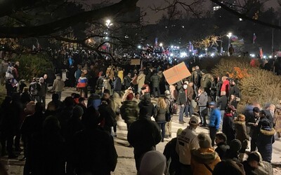 Protivládne protesty v Bratislave: burácajúci dav kričí „Rúška dole“, muž pod Hradom napadol políciu sklenenou fľašou