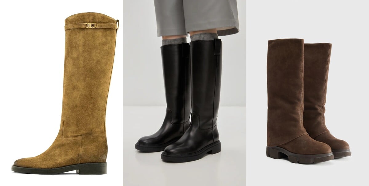 Zleva: Massimo Dutti Riding boots, odstín camel; jezdecké boty Cesare Gaspari; boty na platformě Copenhagen Studios, odstín chocolate brown.